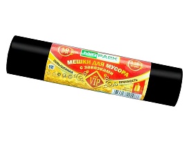 Мешки для мусора 120 л, с завязками, черные, в рулоне 10 шт., ПНД, 15 мкм, 800х750 мм, VIP, Z12010black в Сочи