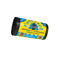 Мешки для мусора 20 л, с ушками, черные, в рулоне 30 шт., ПНД, 10 мкм, 550х440 мм, Крепакоф, 4607075710405 в Сочи