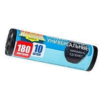 Мешки для мусора 180 л, с ушками, черные, в рулоне 10 шт., ПНД, 20 мкм, 1150х800 мм, Крепак, 4607075710498 в Сочи