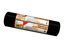 Мешки для мусора 120 л, черные, в рулоне 10 шт., ПНД, 12 мкм, 1100х700 мм, MIRPACK Classik, 1201011 в Сочи