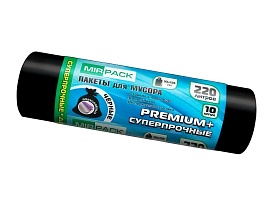 Мешки для мусора 220 л, черные, в рулоне 10 шт., ПВД, 45 мкм, 1250х930 мм, PREMIUM+, 2201068 в Сочи