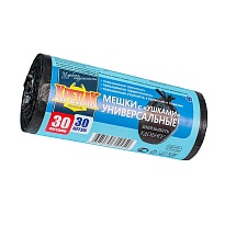 Мешки для мусора 30 л, с ушками, черные, в рулоне 30 шт., ПНД, 9 мкм, 600х500 мм, Крепак, 4607075710450 в Сочи