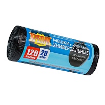 Мешки для мусора 120 л, с ушками, черные, в рулоне 20 шт., ПНД, 15 мкм, 1100х700 мм, Крепак, 4607075710368 в Сочи Мешки для мусора 120 л, с ушками, черные, в рулоне 20 шт., ПНД, 15 мкм, 1100х700 мм, Крепак, 4607075710368 в Сочи