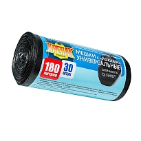 Мешки для мусора 180 л, с ушками, черные, в рулоне 30 шт., ПНД, 20 мкм, 1150х800 мм, Крепак, 4607075710399 в Сочи
