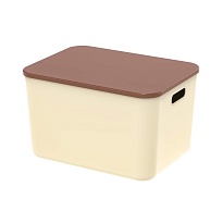 Ящик пластиковый вкладываемый бежевый с коричневой крышкой 410х305х245 мм в Сочи