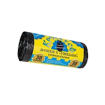 Мешки для мусора 30 л, с ушками, черные, в рулоне 30 шт., ПНД, 8 мкм, 580х460 мм, Крепакоф, 4607075710412 в Сочи